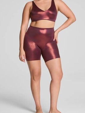 SPANX Metallic Burgundy High-Waist Bike Shorts